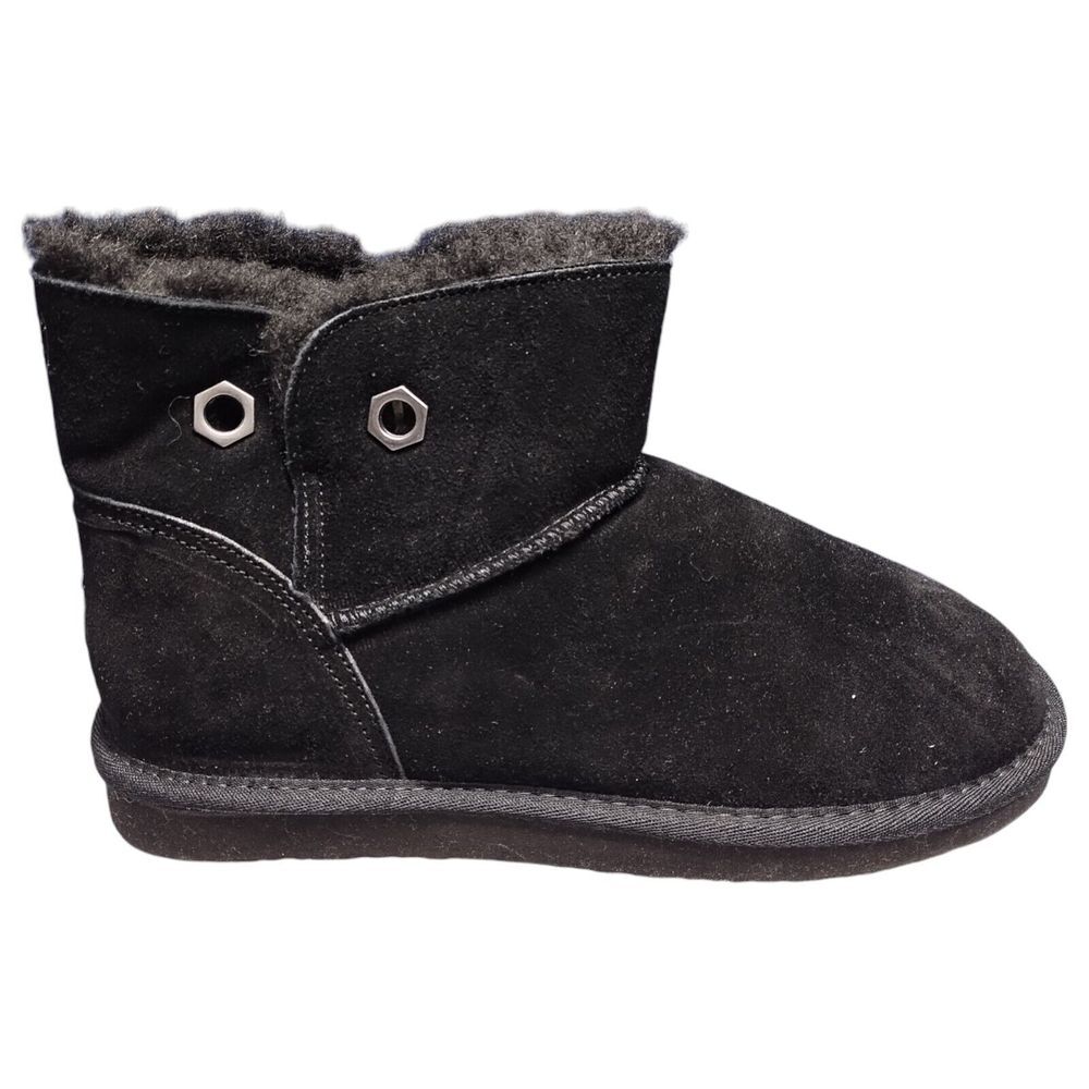 Bearpaw Ankle Winter Snow Boots Women Sz 11 Black Suede Faux Fur Lined Round Toe